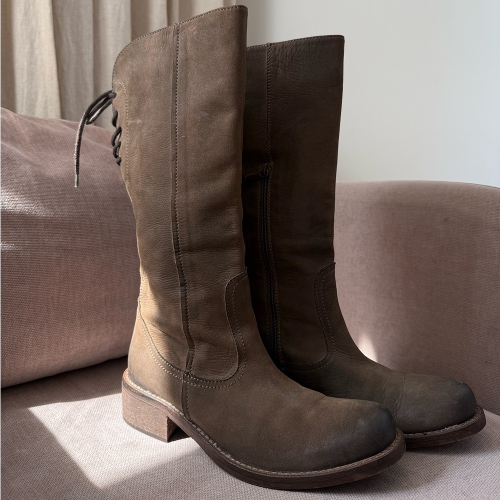 Donna Più Brown Leather Riding Boots Distressed Lace Back 38 US 7–7.5 - Picture 8 of 10